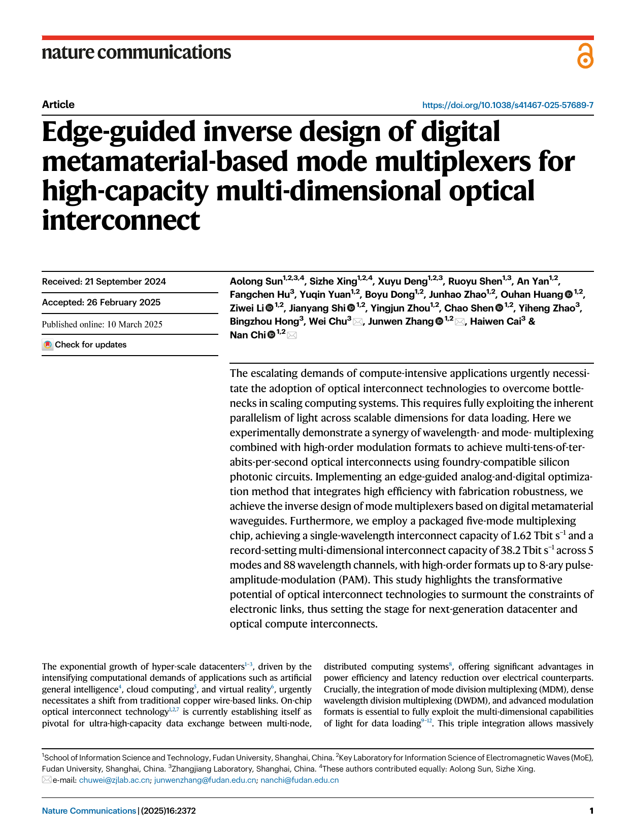 Multi-dimensional multiplexed optical interconnect