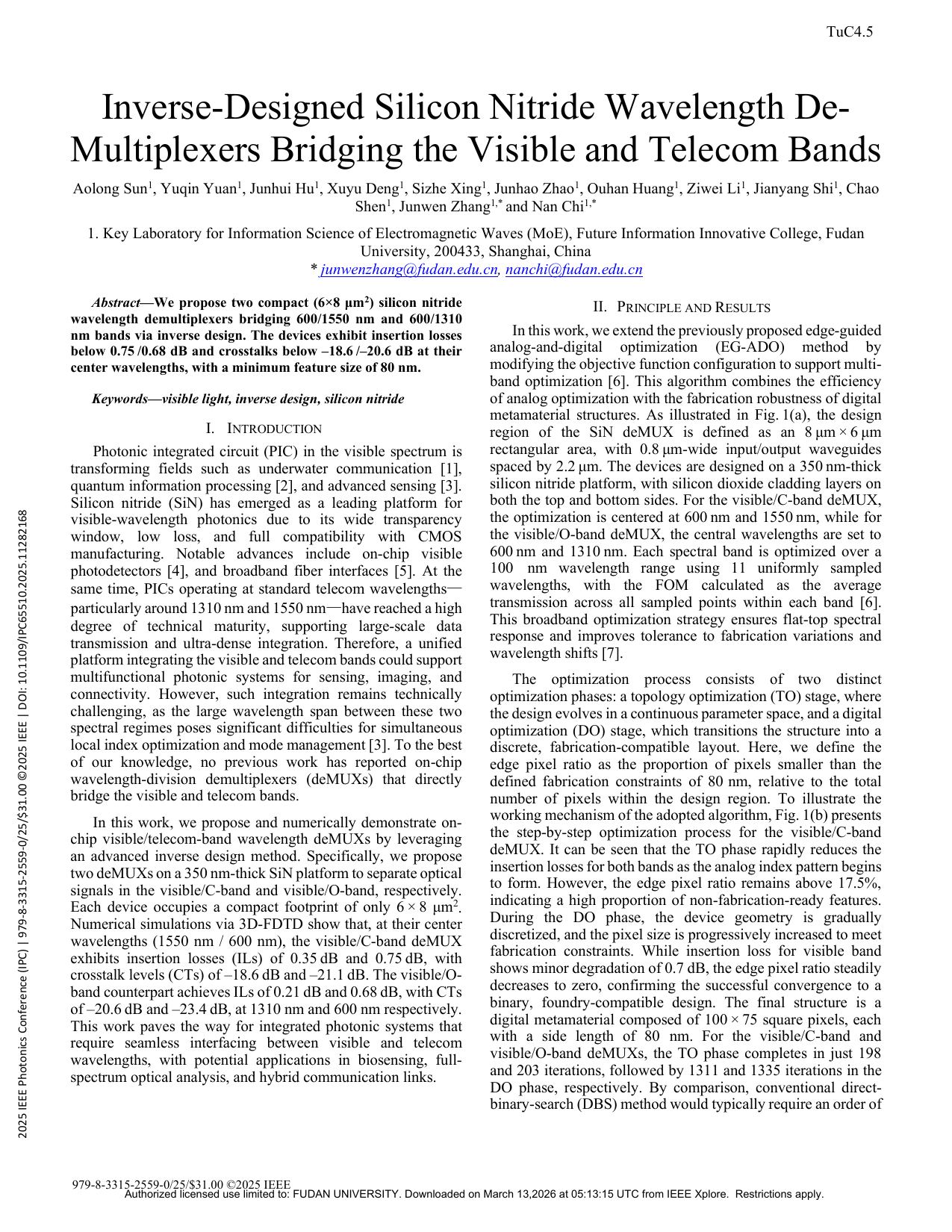 SiN visible-to-telecom WDM